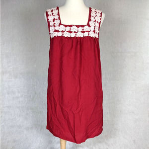 Entro Red Embroidered Floral Lace Sleeveless Dress